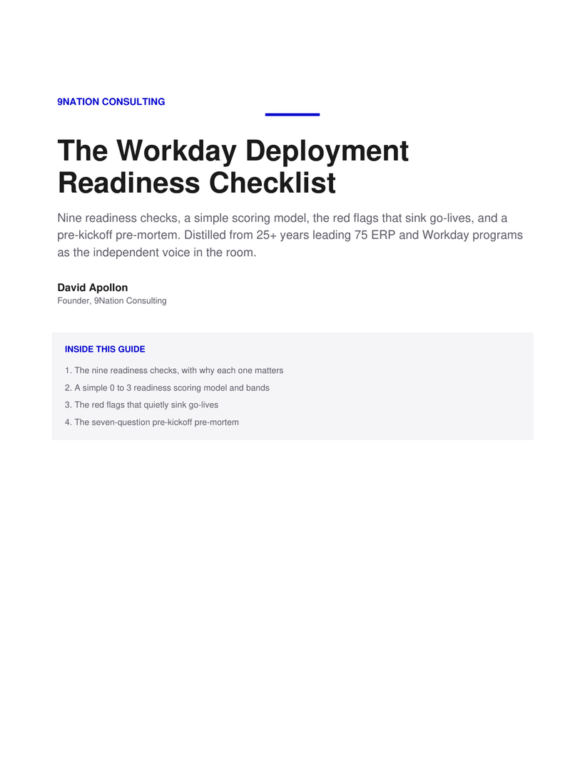 Preview of the Workday Deployment Readiness Checklist PDF