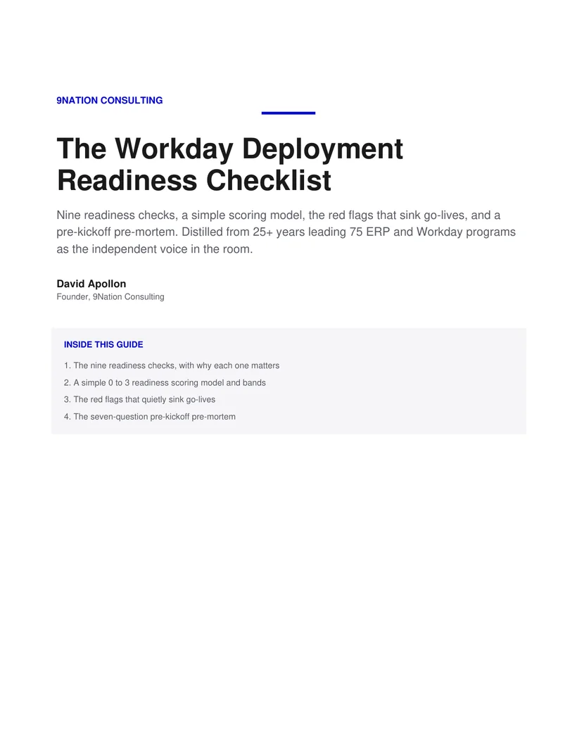 Preview of the Workday Deployment Readiness Checklist PDF