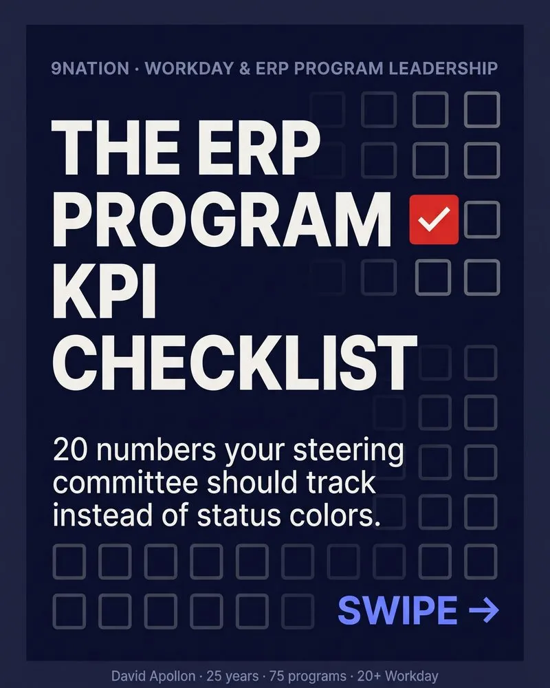 The ERP Program KPI Checklist cover: 20 numbers a steering committee should track instead of status colors